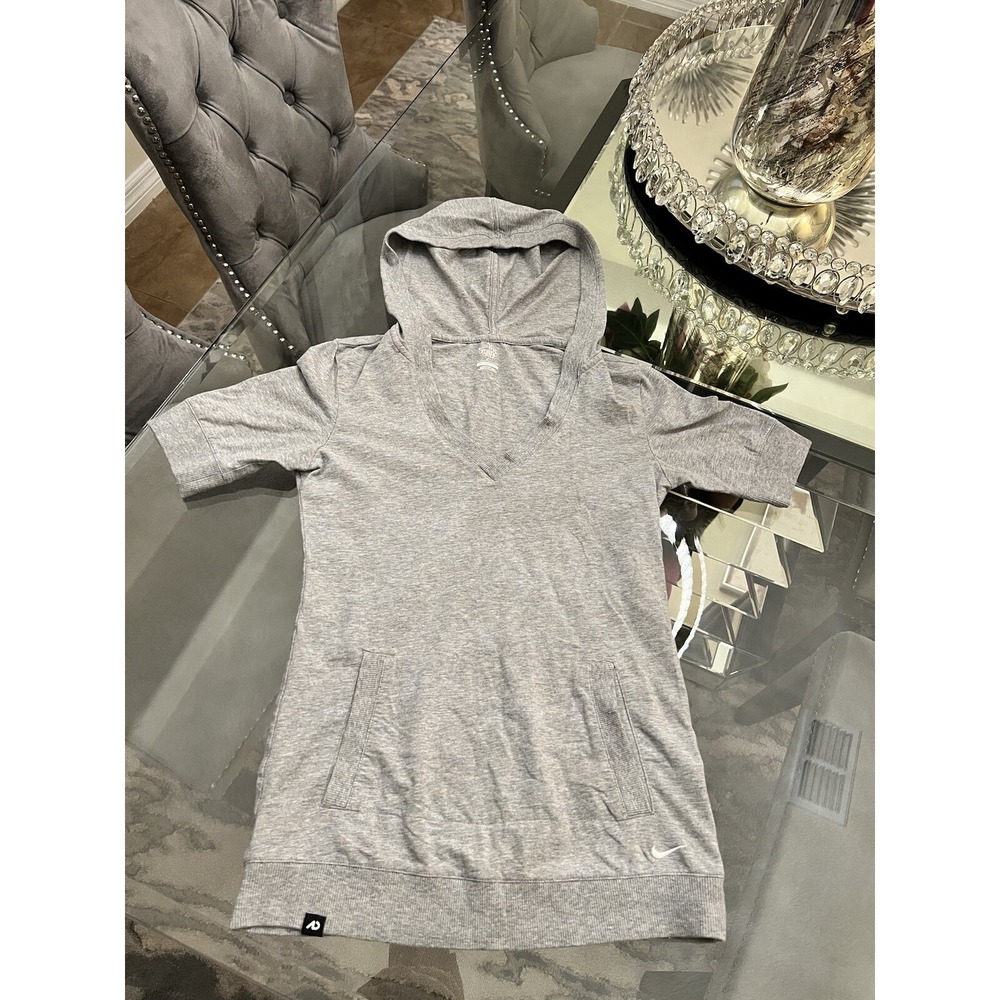 Nike Athletic Dept‎ Gray Hoodie Short Sleeve V-Neck Tunic Top Women's